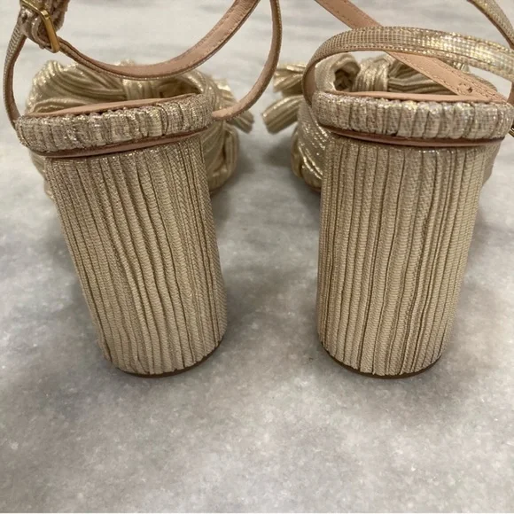 LOEFFLER RANDALL Camellia Platinum Gold Pleated Knot Bow Sandals - Picture 7 of 10